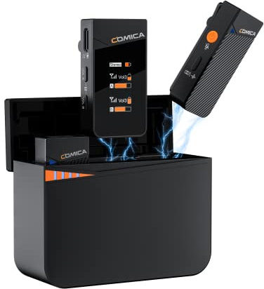 COMICA Vimo C3 Microfono Lavalier Wireless con Cancellazione del Rumore e Modalità di Sicurezza, Doppio Microfono Wireless 2.4G per Fotocamere DSLR iPhone Videocamera PC Android Live Streaming