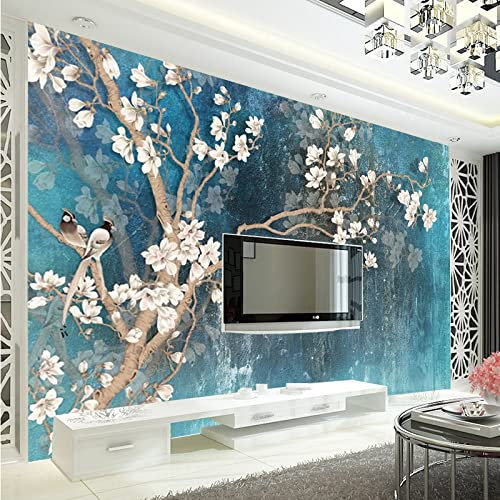 Peinture Murale À L'Huile Peinte À La Main Fleurs Et Oiseaux Vintage Papier Peint Chambre Salon Tv Fond Papier Papier Peint 3D Salon TV Salle de Séjour Chambre à Coucher Mural Enfant-430cm×300cm