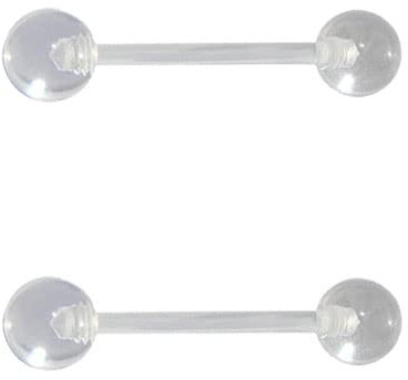 DENI 2 piercing per lingua trasparente con barra flessibile lunga 16 mm, materiale bioplast anallergico
