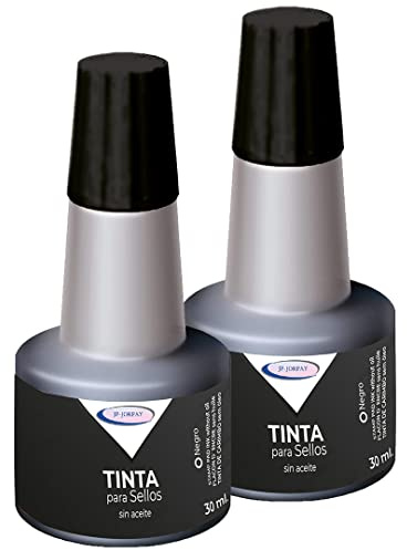 JP-JORPAY Tinta para Sellos - Tampón Tinta Sello - Distintos Colores - Rojo- Azul - Negro -Recambio de Tinta - 2 Botellas de 30 ml (Negro)