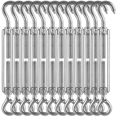 LOLYSIC12 Stück 12 Stück M5 304 Edelstahl Spannschloss Seilspanner,Seilspanngarnitur, Stainless steel tensilizer,Spannschlösser Haken für Sonnensegel, Rankhilfe Seilsystem, Gartendraht, Zaunspanner