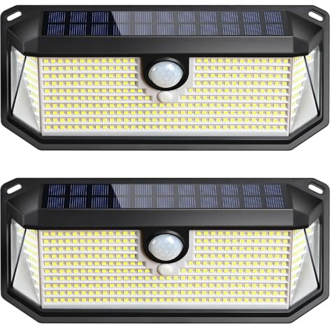 Brightever Solar Outdoor Lights, 4000LM 388 LEDs Motion Sensor Solar Powered Outdoor Light, IP65 Waterproof Exterior Flood Security Lights with 270° Wide Angle & 3 Modes for Patio Garage, 2-Pack