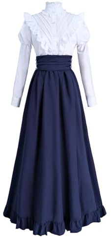 CR ROLECOS Vestido victoriano medieval vintage para mujer, vestido de baile, blusa victoriana, falda renacentista, conjunto de 2 piezas, talla XL