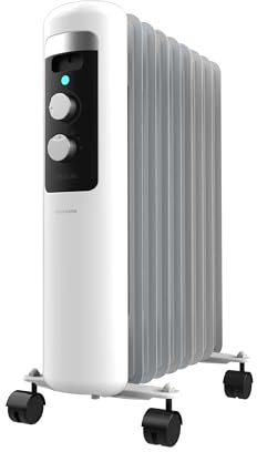 Cecotec Radiatore Ad Olio 9 Moduli Readywarm 950 Space White. 2000W, Riscalda Fino A 20M². Termostato Regolabile, Tecnologia Warmspace, Facile Trasporto Con Easygo. Ideale Per Piccoli Ambienti.