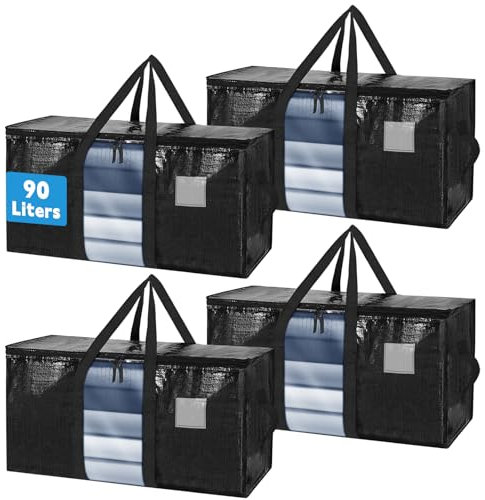 Hysagtek 4 Pack Large Storage Bag Thicker Packing Bags with Handles for Clothes Storage Garden Tools Moving Travelling Camping Waterproof Moving Bag Totes, 90L Laundry Zipped Bag