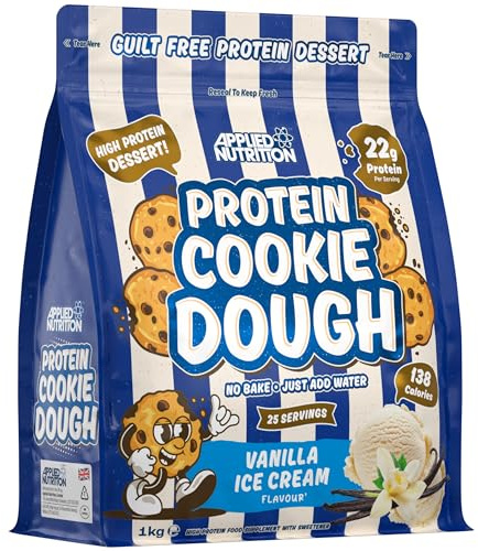 Applied Nutrition Protein Cookie Dough 1kg – High Protein Snack, Over 22g of Protein Per Serving, Ready-to-Eat– Low Calorie, Healthy Treat (1kg – 25 Servings) (Vanilla Ice Cream)