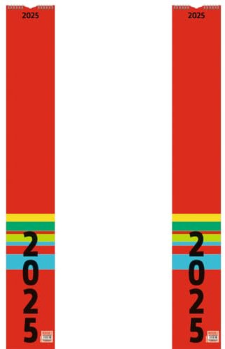 BRUNNEN Streifenkalender (2026), 1 Seite = 1 Monat, 130 × 910 mm, rot, praktisches Design, schmal, platzsparend, smarte Aufteilung (Doppelpack)