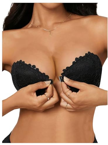GORGLITTER Women's Strapless Push Up Bra Underwire Bandeau Bra Black