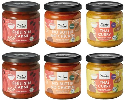 NABIO 6er Box Vegane Fertiggerichte mit Reis | Kulinarische Reise um die Welt | Schnelle & Gesunde Bio-Mahlzeiten | 2 x 365g 4x 330 g | Ohne Konservierungsstoffe