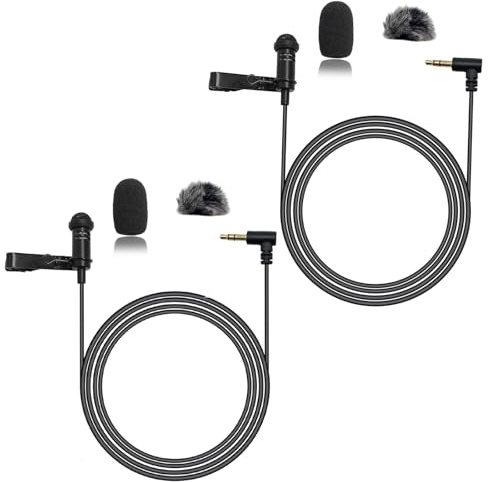 NewTH 2 Pack Lavalier Lapel Microphone Omnidirectional Condenser Wired Clip On Lav Mic for DJI Mic 2, for Rode Wireless GO 2 / II Transmitters(2-Pack 90 Degree 3.5mm TRS Plug for DJI for Rode)