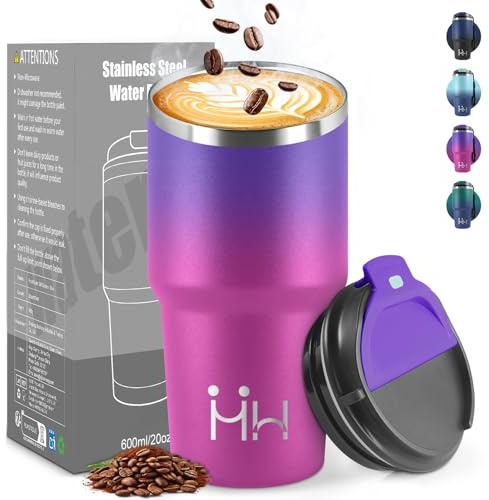 HoneyHolly Termos Caffè 600 ML, Tazza termica Riutilizzabili Prova di Perdite, Bicchiere Termico, Acciaio Inox 304, Travel Mug per Caffè Caldo e Freddo, Latte e Tè