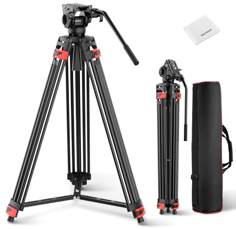 NEEWER Basics 74 Trépied Vidéo avec Rotule Fluide Amortie, Support Métallique Robuste pour DSLR Caméscopes, Plaque de Fixation Rapide Compatible avec Manfrotto 501, Charge Maximale 8kg,Chiffon, TP37