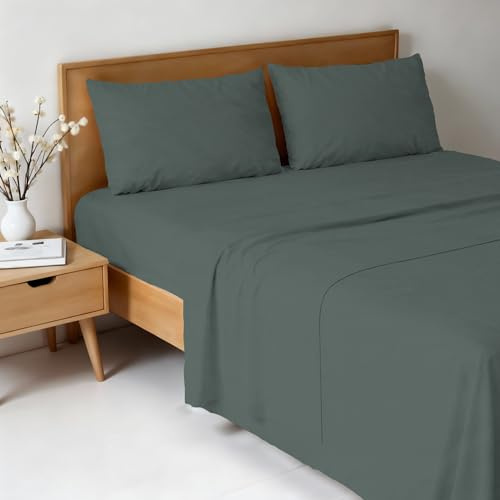 Completo letto WATER WASHED Matrimoniale, Set Lenzuola Letto Matrimoniale 4 pezzi Lenzuolo Sotto con Angoli 170x200, Lenzuolo Sopra 240x270, Coppia federe - SALVIA