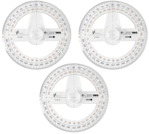3 Pack 360 Degree Protractor, Circular Protractor, Plastic Measuring Tool