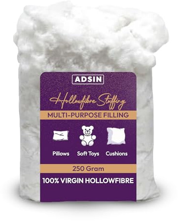 adsin Hollwofibre Stuffing Grade Filling For Pillows, Cushions, Knitted Toys, Sofas, Teddy Bears all-purpose Bounce Back Hypoallergenic Lightweight Stuffing (250 Grams)