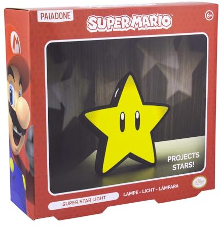Paladone Mario Bros Super Star Projektorlampe - Offiziell lizenziertes Nintendo Dekorations-Moodlicht für Home- oder Office-Deko, Retro-Gaming-Geschenk, Batteriebetrieben