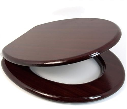 New 18 Mahogany MDF Universal Bathroom WC Toilet SEAT Easy FIT with Fittings Wooden W/C