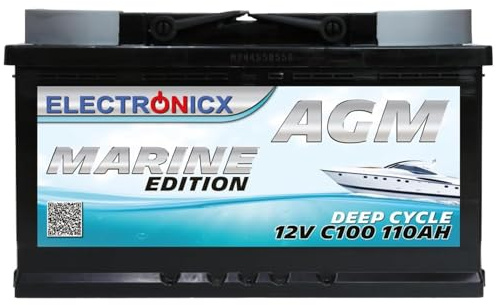 Electronicx AGM Marine Försörjningsbatteri 12V 110Ah –110 ah Underhållsfritt, förseglat Deep Cycle-batteri med pluspol till höge –Segelbåt, Husbil, Solenergi – 315×175×190 mm – cykeltåligt & pålitligt