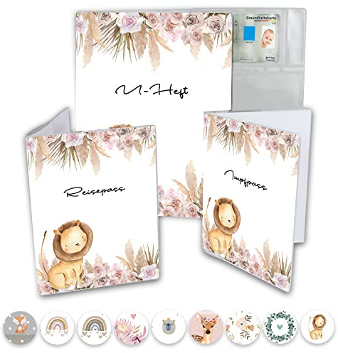 Juego de fundas para historial médico con funda para cartilla de vacunación y funda para pasaporte, juego de 3 piezas, funda de alta calidad para los documentos importantes de tu hijo (historial