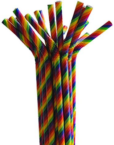 Trinkhalme Papier Einweg-Strohhalme mit Knick bunt gestreift RAINBOW - 24 cm (200 Stück)