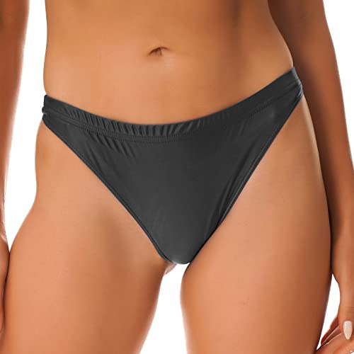 Freebily Trosor Underkläder Bikini Briefs Kvinnor Glänsande Låg Midja Trosor Andningsbara Bekväma Underkläder Enfärgad Brasiliansk Perizim Badkläder för Strand Simning, Svart, XL