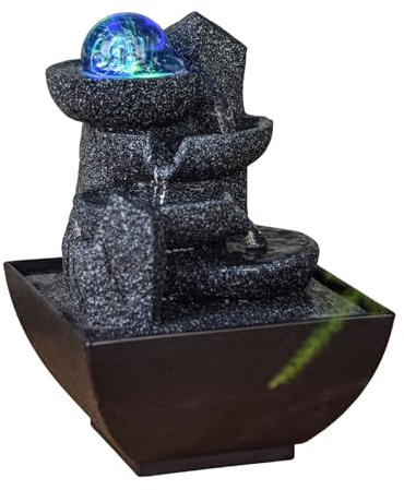 Zen Light SCFR22-C3 Innen geschlossener Kreislauf -Tischbrunnen, farbenfrohe LED -Licht, 18cm Höhe, Kastanie