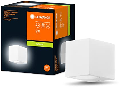 LEDVANCE ENDURA Classic Square Down Außen-Wandleuchte, weiß, GU10-Sockel (max 35W), kann mit einfacher oder smarter Lampe bestückt werden, Down oder Up/Down Leuchtenvariante, Schutzklasse IP44