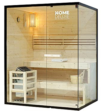Home Deluxe - Traditionelle Sauna - Shadow L - 150 x 120 x 190 cm - für 3 Personen - hochwertiges Fichtenholz, inkl. Saunaofen, Saunazubehör I Dampfsauna Aufgusssauna Finnische Sauna Bio Sauna