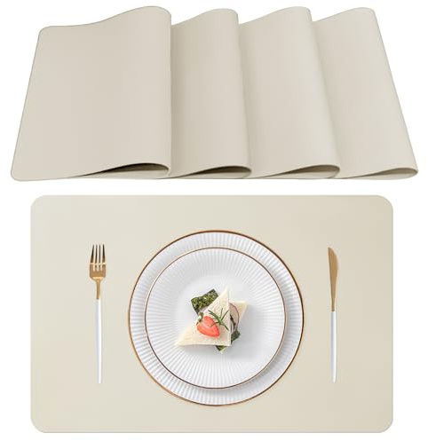 Lumaca Tovagliette Americane Lavabili, Set di 4 Tovaglietta Colazione,Impermeabile,Resistenti al Calore,Antiscivolo,per Tavolo da Cucina e Ristoranti,Beige