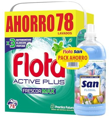 FLOTA | PACK Frescor Max + SAN | Detergente Lavadora en Polvo Frescor Max 78 lavados + Suavizante Ropa Líquido Concentrado 59 Lavados| Ropa Blanca y de Color | Antimanchas y Antiolores