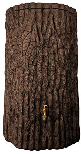 Depósito de agua de lluvia Evergreen 475 litros, color marrón oscuro, de material resistente a los rayos UV y a la intemperie, barril de lluvia con tapa a prueba de niños y conexiones de latón de alta