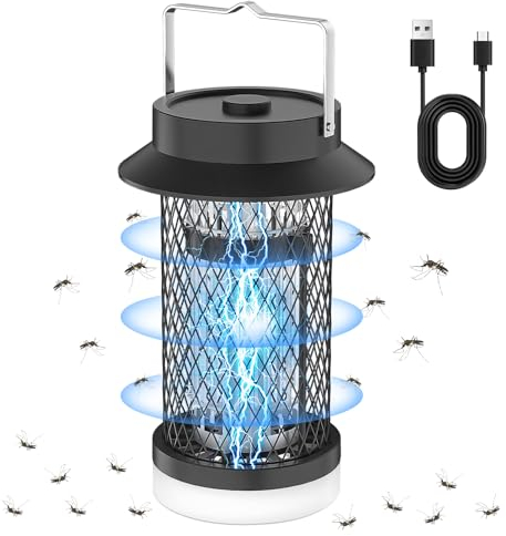 Diealles Shine Lampara Antimosquitos Eléctrico, 2 en 1 USB Recargable Mosquito Lámpara con lámpara UV y luz LED, 3600V Mata Mosquitos Eléctrico para Hogar Patio Cocina Exterior Interior