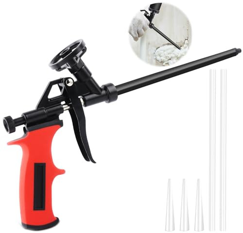 TNOMSNO Schaumpistole, PU Schaumpistole Teflon-beschichtete Bauschaumpistole, Schaumpistole mit Schalter No-Clean mit 5 Schläuchen, Schaumpistole zum Abdichten, Füllen