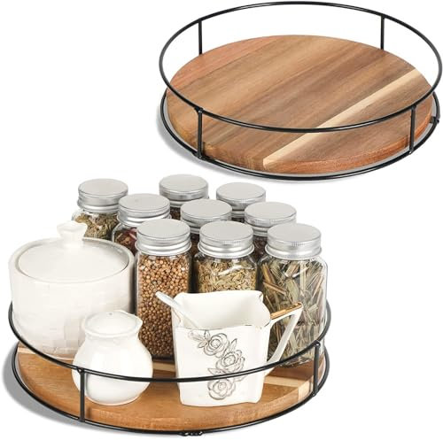 Drehbare Servierplatte Holz, Pizzabrett Drehbar, Drehplatte, Servierteller, Tortenplatte, Drehteller,Gewürzregal,für Käse Wurst Pizza Snacks (Ø 23 cm)