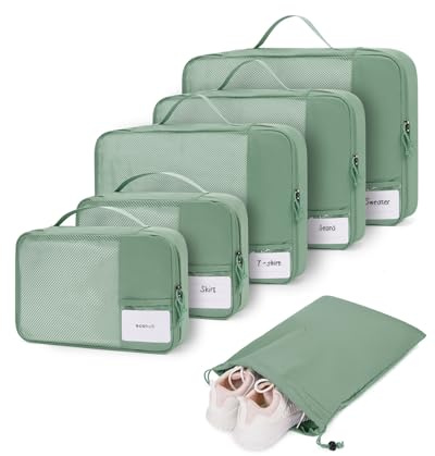 ECOHUB Packing Cubes for Suitcase, 6pcs Suitcase Organiser Bags with Tag, Recycled Travel Organiser Packing Bags for Backpack, Rip-stop Mesh Luggage Packing Organizers, Green (Patent Pending)