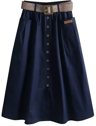 Jupes midi pour femme - Jupe trapèze - Taille élaborée - Jupe plissée - Jupe boutonnée - Jupe d'été longue et élégante - Jupe évasée - Jupe bohème pour le travail de bureau