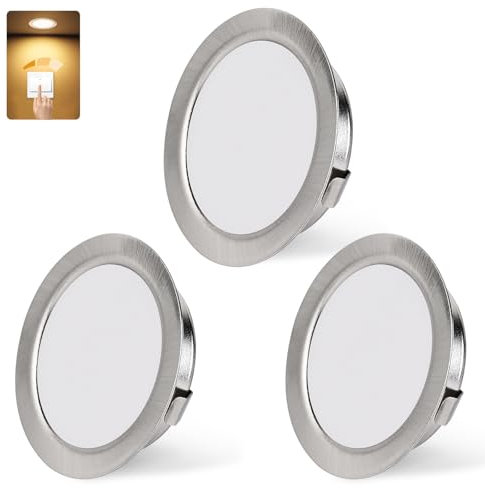 KYOTECH LED Einbaustrahler 230V Dimmbar, 3W 3000K Warmweiß LED Spot Ultra Flach 300LM Bohrloch 55-58mm und 15mm Flache, IP44 Möbeleinbauleuchte Einbauspots für Spiegelschrank, Nickel 3er Set