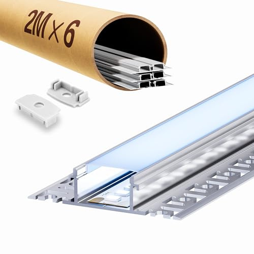 ClarivantiLED LED gipsskivsprofilskena av aluminium med diffusor, lämplig för LED-remsor upp till 20 mm, mått: 2 000 x 61,8 x 13,8 mm (inklusive monteringsvingar)