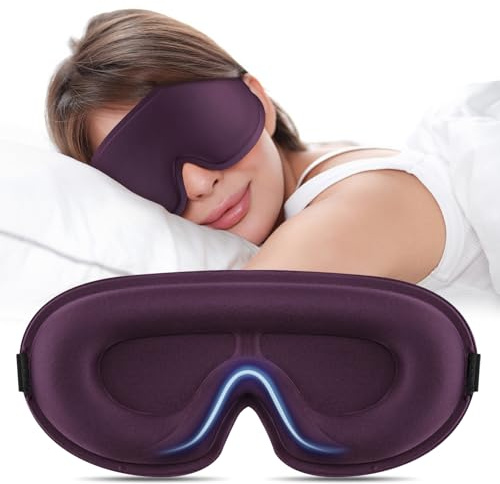 Blackout Sleep Mask for Women Men Zero Eye Pressure Eye Mask, Lycra Fabric 3D Ergonomic Design Eye Movement and Eyelash Friendly, Ultra Comfortable Blindfold for Sleeping Purple