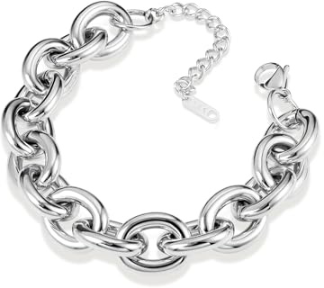 ALEXCRAFT Pulsera Cubana Plata Gruesa Ajustable Hipoalergénica Para Mujer