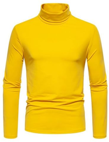 Haut à col montant pour homme, chemise à col roulé de couleur unie, pull à manches longues, haut à col haut, sous-vêtement, coupe ajustée, Tops à col montant jaune pour homme, XL