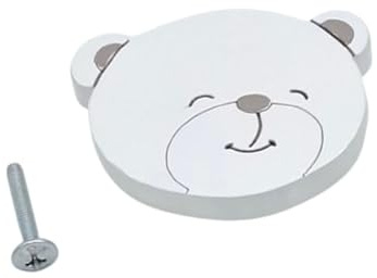 Botter Luigi KIT 6 Pomoli in Legno a Forma di Orsetto – Bianco e Tortora – Per Cameretta Bambina – Viti Incluse