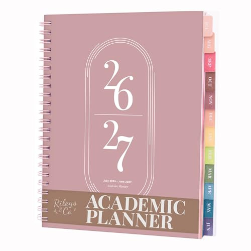 Rileys Academic Planner 2026-2027, Daily, Weekly & Monthly Planner, July 2026 - June 2027, Student Notes Pages, Twin-Wire Binding, Weekly Agenda for School & Work (8 x 6-Inches, Pink)
