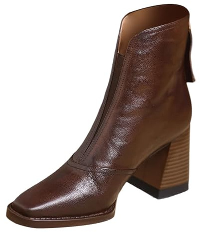 Generisch Bottines rétro pour femmes, bottes courtes à talons hauts avec fermeture éclair à l’arrière pour un style décontracté de travail et de rendez-vous, marron, Taille 38