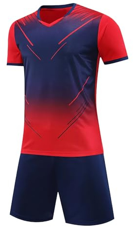 Hoseay Fotbollströja för pojkar, snabbtorkande fotbollskläder, andningsbar T-shirt och shorts, tvådelad träningsoverall, basketsportkläder för barn 7–13 år, Färg: röd, 12-13 år