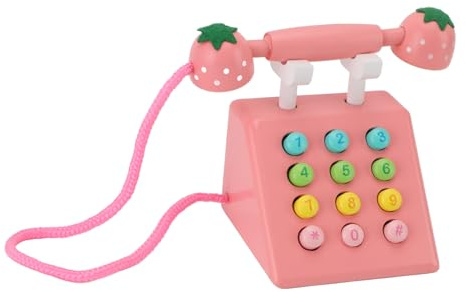 Riuulity Ornamento per Telefono da Scrivania Giocattolo per Telefono in Legno per Giochi di Ruolo e Set di Giocattoli per L'apprendimento e la Crescita Dell'espressione Linguistica per Bambini (PINK)