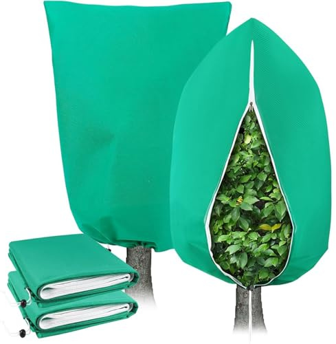 Genérico Protección Invernal para Plantas, 2 Piezas 80g/㎡ Protección contra el Frío para Plantas en Macetas con Cremallera y Cordón, Funda Transpirable y Resistente para Invierno (80x120cm,Verde)
