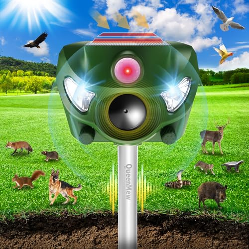 Repellente per Gatti per Giardini, 5 Modalità Repellente Gatti Ultrasuoni Solare, 26 Piedi Dissuasore per Gatti con Allarme e Luce Flash per Cani, Cervi, Volpi, Conigli, Scoiattoli, Uccelli