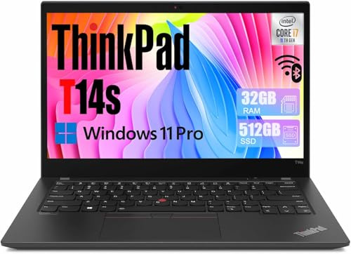 Lenovo ThinkPad T14s Gen 2 Ordinateur Portable Professionnel, 14 Pouces FHD, processeur Intel Core i7-1185G7, 32 Go de RAM, SSD de 512 Go, Clavier QWERTY américain, Windows 11 Pro(reconditionné)