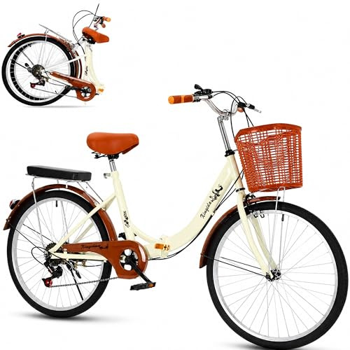 ZLXHFFH 20 Folding Bike for Adults, 6 Speed Compact Foldable Bicycle with Disc Brakes, High Carbon Steel Frame, Lightweight Commuter Bike with Basket Light Lock Pump Accessories